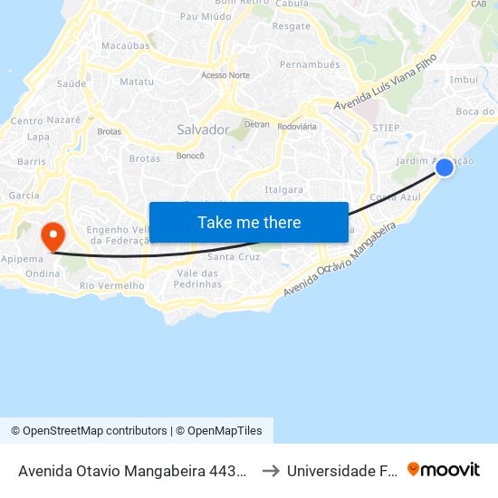 Avenida Otavio Mangabeira 4435 Salvador - Bahia 41750 Brasil to Universidade Federal Da Bahia map