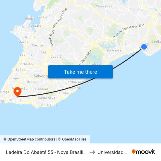 Ladeira Do Abaeté 55 - Nova Brasília De Itapuã Salvador - Ba 41610-730 Brasil to Universidade Federal Da Bahia map