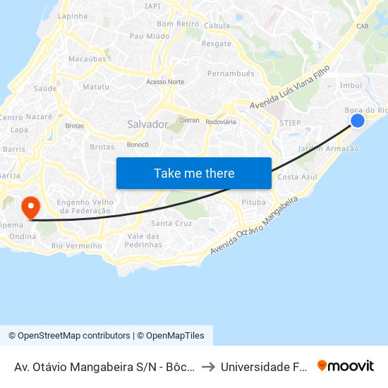 Av. Otávio Mangabeira S/N - Bôca Do Rio Salvador - Ba Brasil to Universidade Federal Da Bahia map