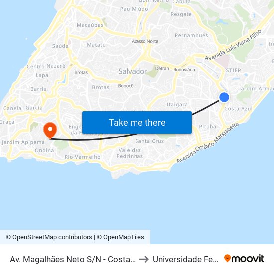 Av. Magalhães Neto S/N - Costa Azul Salvador - Ba Brasil to Universidade Federal Da Bahia map
