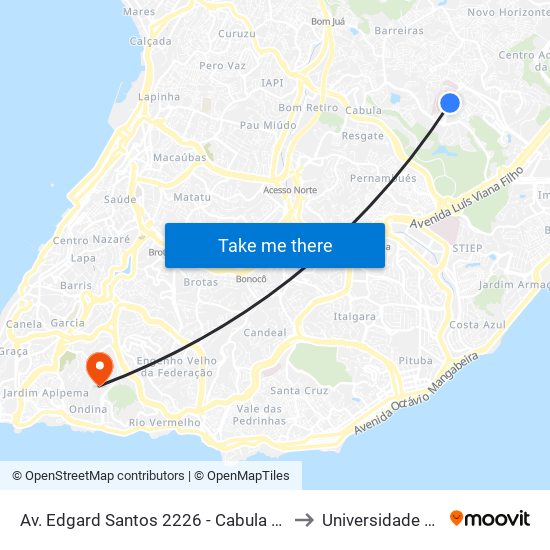 Av. Edgard Santos 2226 - Cabula VI Salvador - Ba 41180-790 Brasil to Universidade Federal Da Bahia map