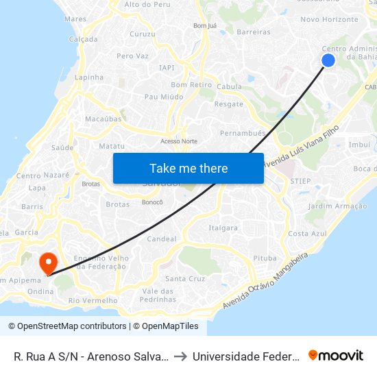 R. Rua A S/N - Arenoso Salvador - Ba Brasil to Universidade Federal Da Bahia map