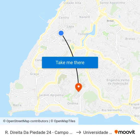R. Direita Da Piedade 24 - Campo Grande Salvador - Ba 40070-190 Brazil to Universidade Federal Da Bahia map