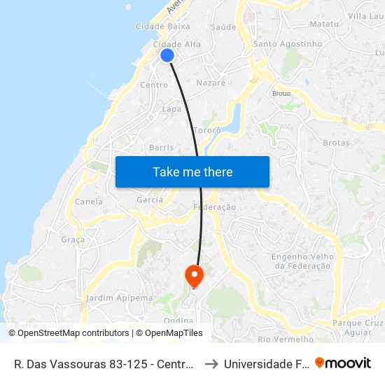 R. Das Vassouras 83-125 - Centro Salvador - Ba 40020-020 Brasil to Universidade Federal Da Bahia map