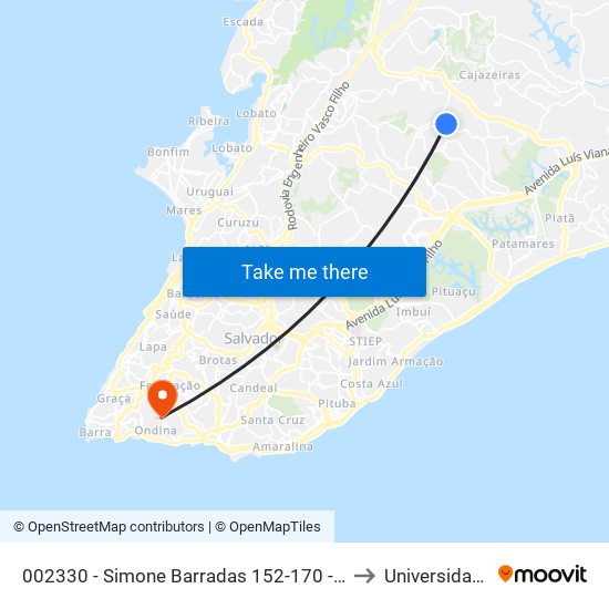 002330 - Simone Barradas 152-170 - Jardim Nova Esperanca Salvador - Ba 41370-015 Brasil to Universidade Federal Da Bahia map