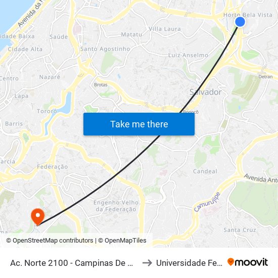 Ac. Norte 2100 - Campinas De Brotas Salvador - Ba Brasil to Universidade Federal Da Bahia map
