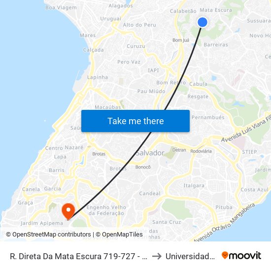 R. Direta Da Mata Escura 719-727 - Mata Escura Salvador - Ba 41225-190 Brasil to Universidade Federal Da Bahia map