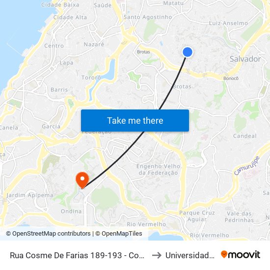 Rua Cosme De Farias 189-193 - Cosme De Farias Salvador - Ba 40255-205 Brasil to Universidade Federal Da Bahia map