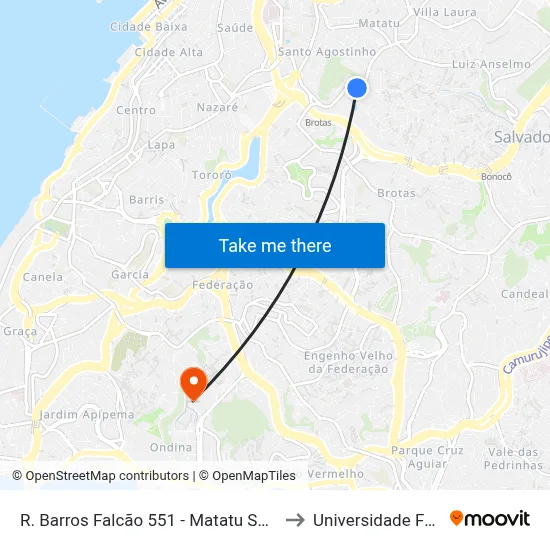 R. Barros Falcão 551 - Matatu Salvador - Ba 40255-370 Brasil to Universidade Federal Da Bahia map