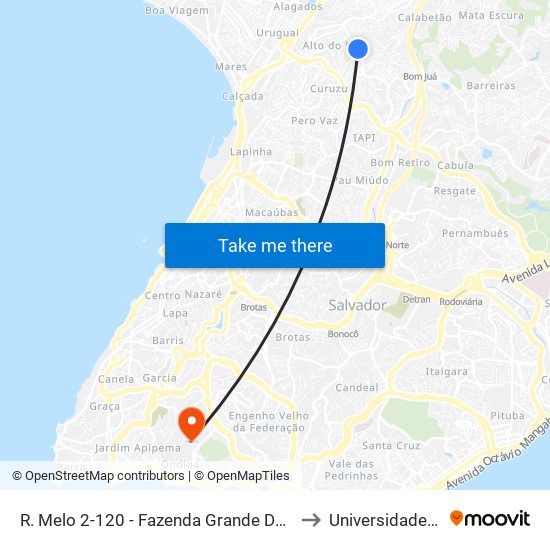 R. Melo 2-120 - Fazenda Grande Do Retiro Salvador - Ba 40352-585 Brasil to Universidade Federal Da Bahia map