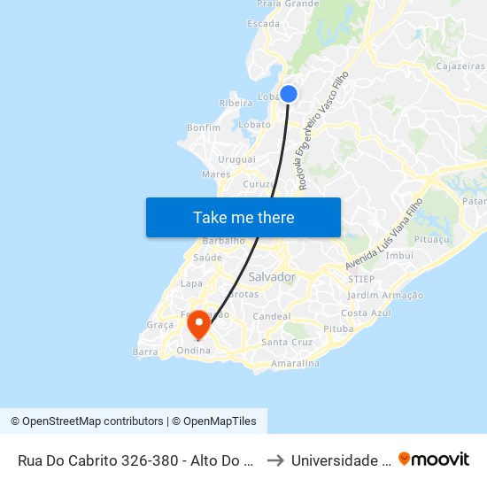 Rua Do Cabrito 326-380 - Alto Do Cabrito Salvador - Ba 40484-038 Brasil to Universidade Federal Da Bahia map