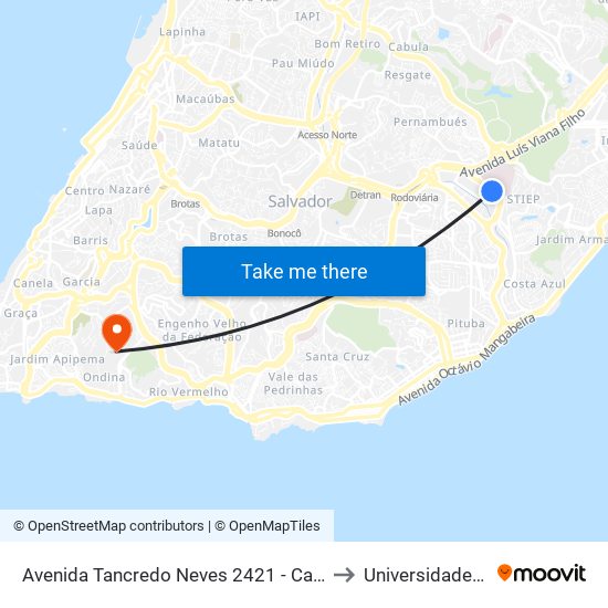 Avenida Tancredo Neves 2421 - Caminho Das Árvores Salvador - Ba Brasil to Universidade Federal Da Bahia map