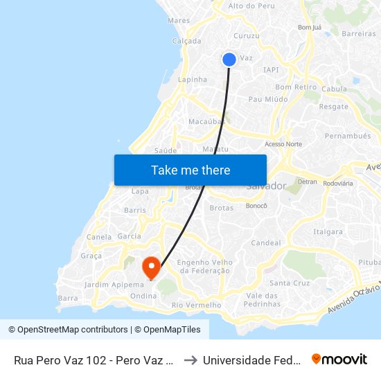 Rua Pero Vaz 102 - Pero Vaz Salvador - Ba Brasil to Universidade Federal Da Bahia map