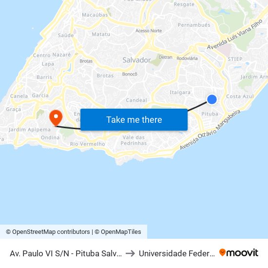 Av. Paulo VI S/N - Pituba Salvador - Ba Brasil to Universidade Federal Da Bahia map