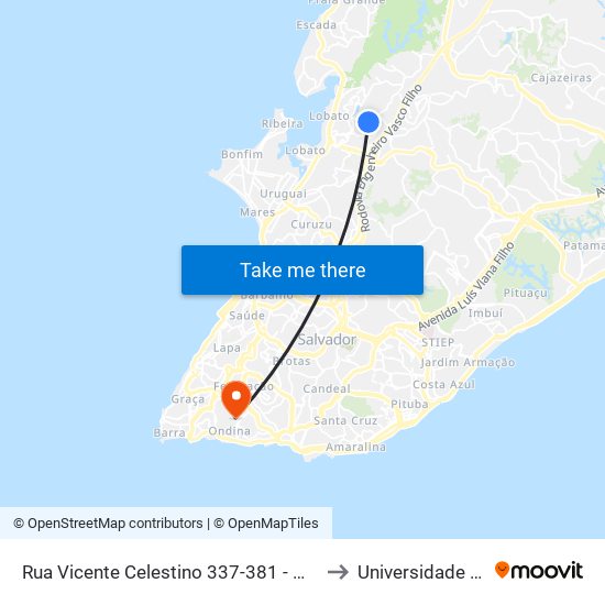 Rua Vicente Celestino 337-381 - Marechal Rondon Salvador - Ba Brasil to Universidade Federal Da Bahia map