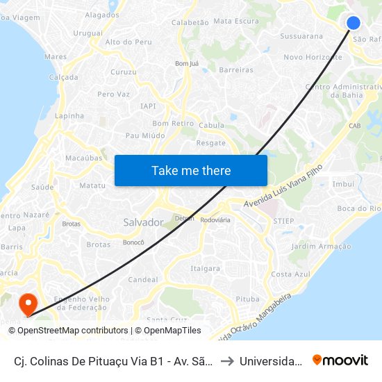 Cj. Colinas De Pituaçu Via B1 - Av. São Rafael - São Marcos Salvador - Ba 41253-190 Brasil to Universidade Federal Da Bahia map