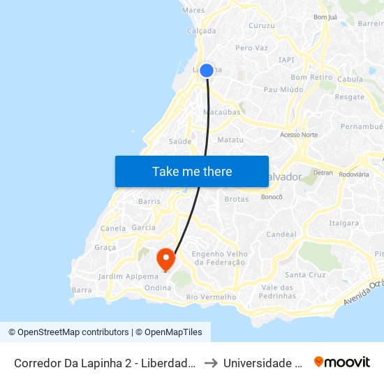 Corredor Da Lapinha 2 - Liberdade Salvador - Ba 40325-220 Brasil to Universidade Federal Da Bahia map