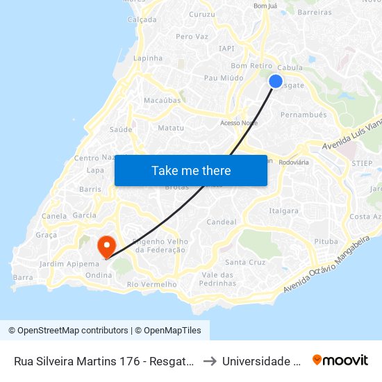 Rua Silveira Martins 176 - Resgate Salvador - Ba 41152-025 Brasil to Universidade Federal Da Bahia map