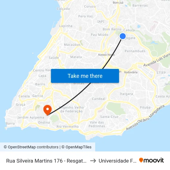 Rua Silveira Martins 176 - Resgate Salvador - Ba 41152-025 Brasil to Universidade Federal Da Bahia map