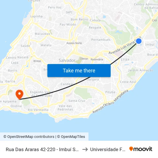 Rua Das Araras 42-220 - Imbuí Salvador - Ba 41720-010 Brasil to Universidade Federal Da Bahia map