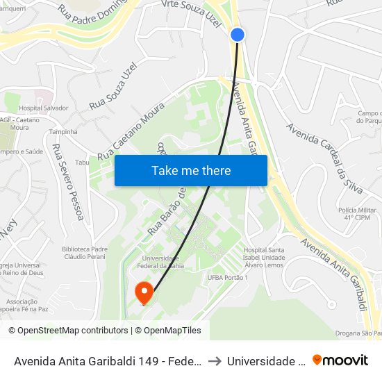 Avenida Anita Garibaldi 149 - Federação Salvador - Ba 40210-750 Brasil to Universidade Federal Da Bahia map