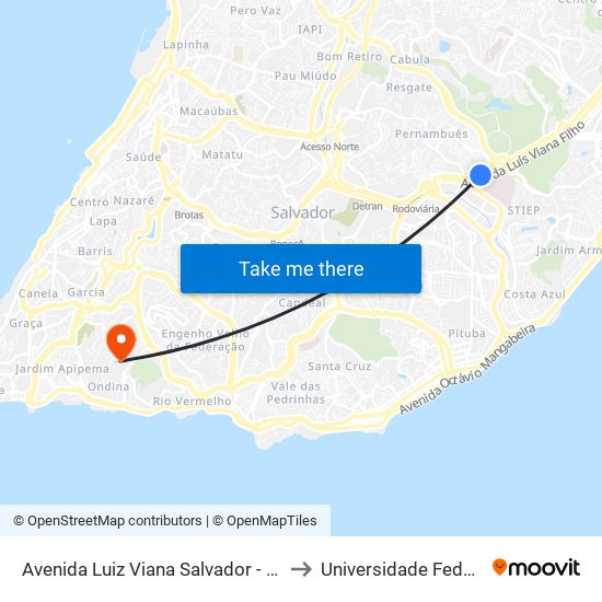Avenida Luiz Viana Salvador - Bahia 41120 Brasil to Universidade Federal Da Bahia map