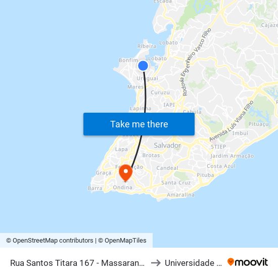 Rua Santos Titara 167 - Massaranduba Salvador - Ba 40435-480 Brasil to Universidade Federal Da Bahia map