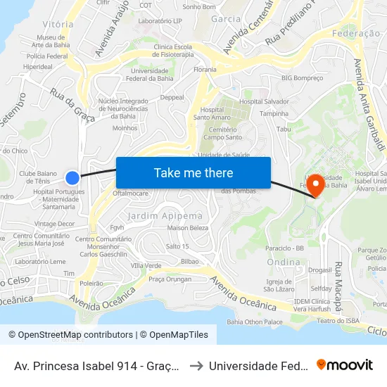 Av. Princesa Isabel 914 - Graça Salvador - Ba Brasil to Universidade Federal Da Bahia map