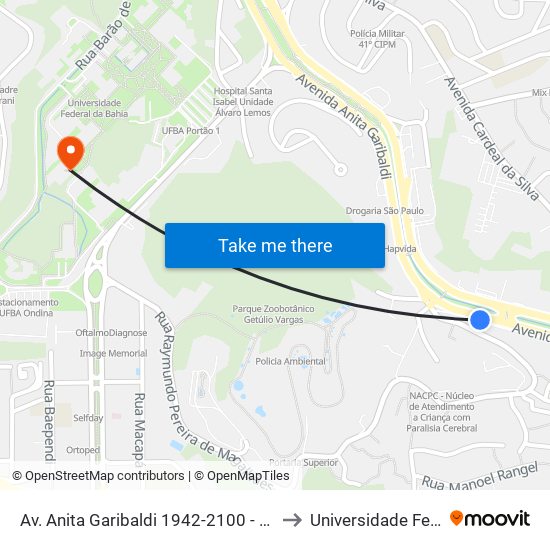 Av. Anita Garibaldi 1942-2100 - Ondina Salvador - Ba Brasil to Universidade Federal Da Bahia map