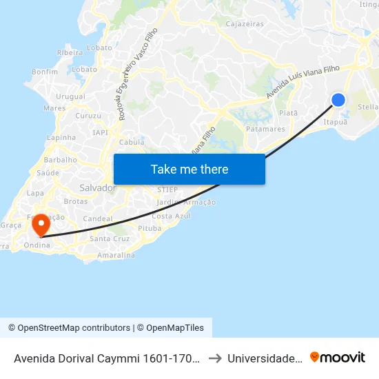 Avenida Dorival Caymmi 1601-1709 - Itapuã Salvador - Ba 41635-152 Brasil to Universidade Federal Da Bahia map