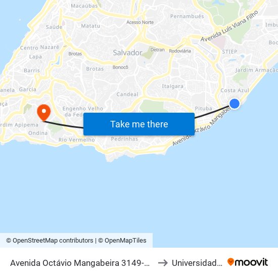 Avenida Octávio Mangabeira 3149-3199 - Costa Azul Salvador - Ba 41760-100 Brasil to Universidade Federal Da Bahia map