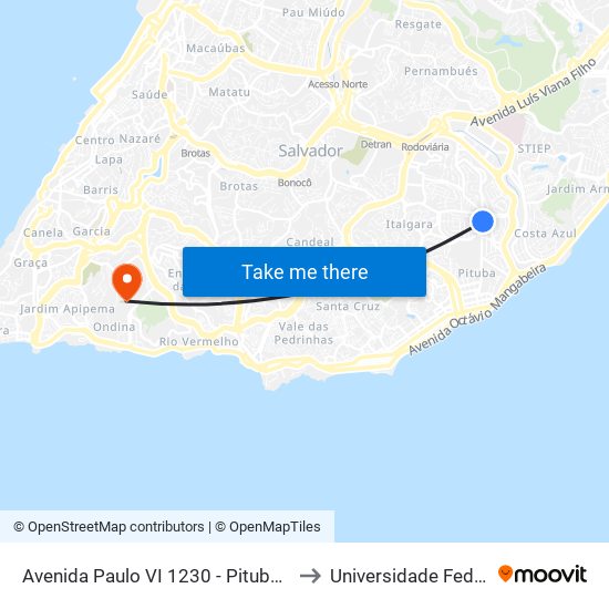 Avenida Paulo VI 1230 - Pituba Salvador - Ba Brasil to Universidade Federal Da Bahia map