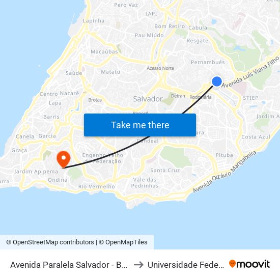Avenida Paralela Salvador - Bahia 41100 Brasil to Universidade Federal Da Bahia map