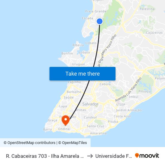 R. Cabaceiras 703 - Ilha Amarela Salvador - Ba 40715-020 Brasil to Universidade Federal Da Bahia map