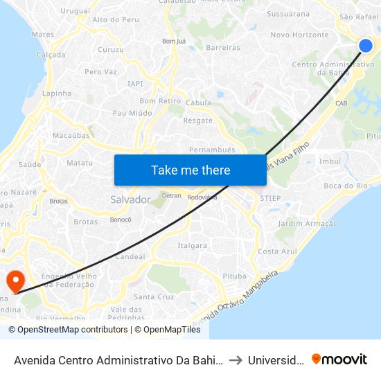 Avenida Centro Administrativo Da Bahia 460 - Centro Administrativo Da Bahia Salvador - Ba 41745-002 Brasil to Universidade Federal Da Bahia map