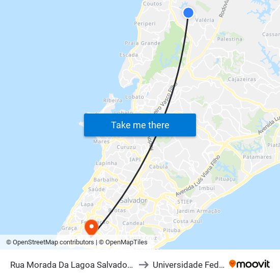 Rua Morada Da Lagoa Salvador - Bahia 41306 Brasil to Universidade Federal Da Bahia map