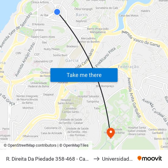 R. Direita Da Piedade 358-468 - Campo Grande Salvador - Ba 40070-190 Brasil to Universidade Federal Da Bahia map