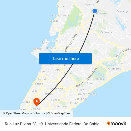 Rua Luz Divina 28 to Universidade Federal Da Bahia map