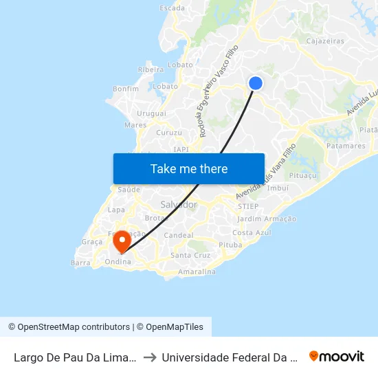 Largo De Pau Da Lima 121 to Universidade Federal Da Bahia map