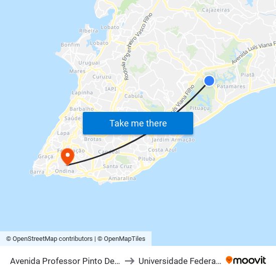 Avenida Professor Pinto De Aguiar 2416 to Universidade Federal Da Bahia map