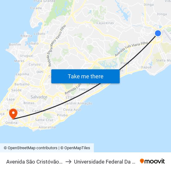 Avenida São Cristóvão 820 to Universidade Federal Da Bahia map