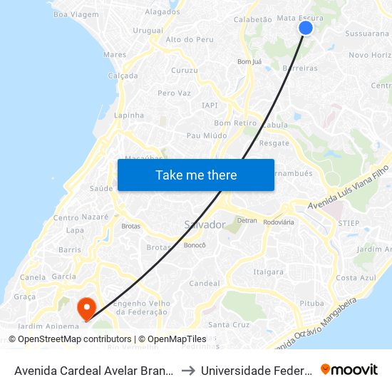 Avenida Cardeal Avelar Brandão Villela 573 to Universidade Federal Da Bahia map