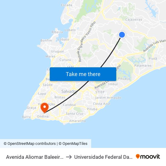 Avenida Aliomar Baleeiro 188 to Universidade Federal Da Bahia map