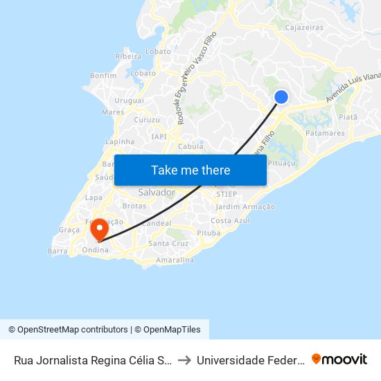 Rua Jornalista Regina Célia Santana Dias 12 to Universidade Federal Da Bahia map