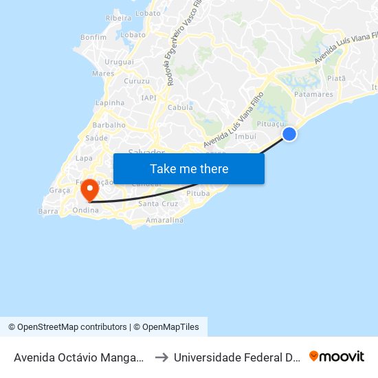 Avenida Octávio Mangabeira 88 to Universidade Federal Da Bahia map