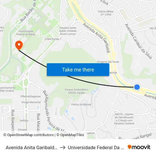 Avenida Anita Garibaldi 155 to Universidade Federal Da Bahia map