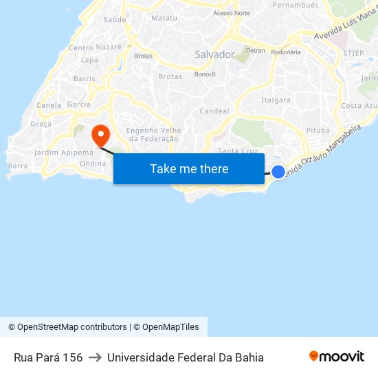 Rua Pará 156 to Universidade Federal Da Bahia map