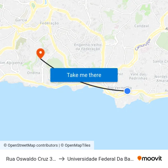 Rua Oswaldo Cruz 346 to Universidade Federal Da Bahia map