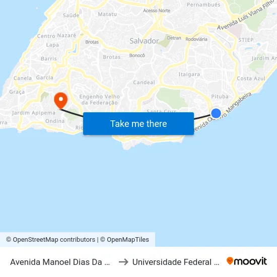 Avenida Manoel Dias Da Silva 2199 to Universidade Federal Da Bahia map