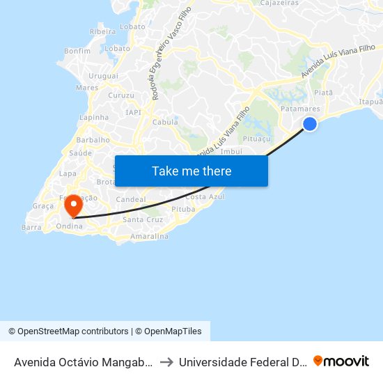 Avenida Octávio Mangabeira 139 to Universidade Federal Da Bahia map